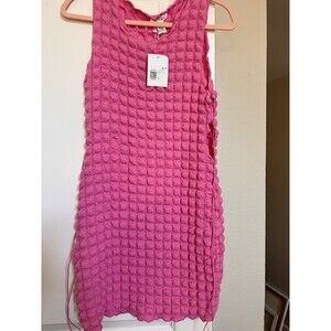 Capella Pink Waffle Dress Lace-up Sides Size Large Bodycon Midi Brand New W Tags